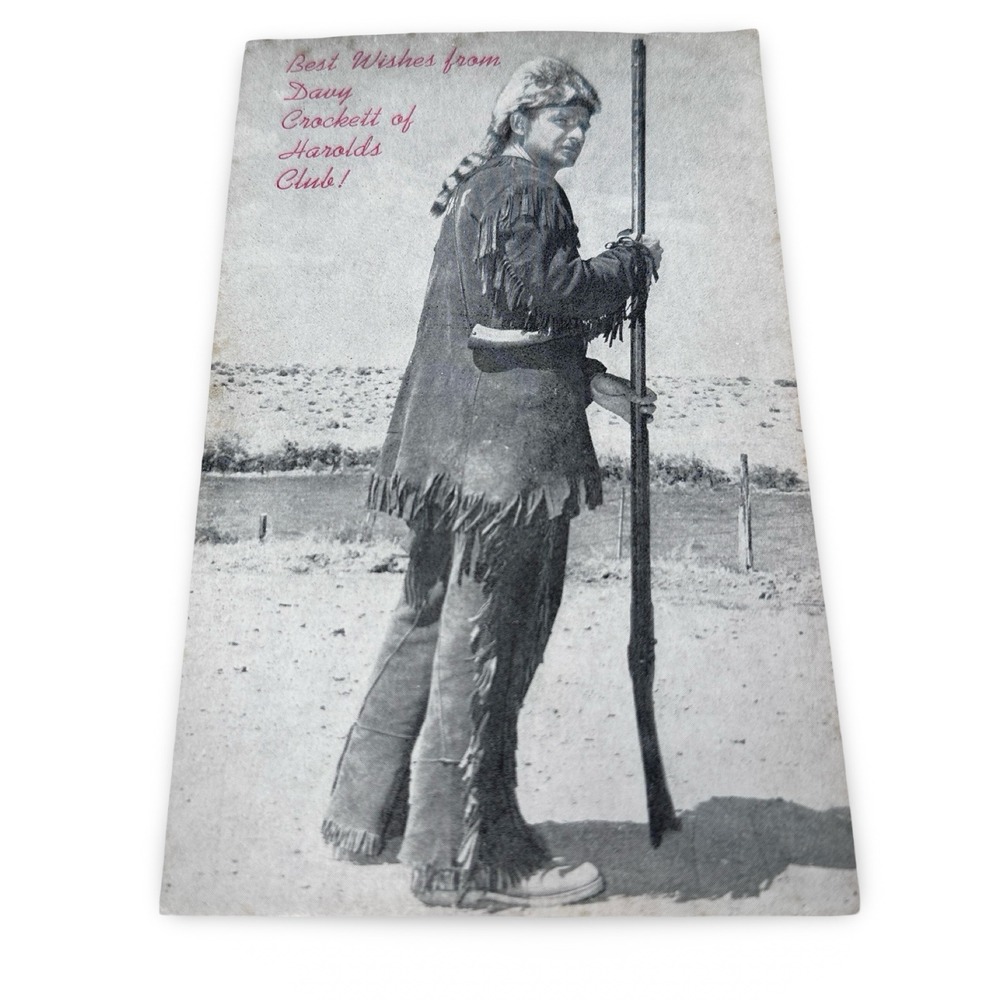 Vintage Harolds Club Reno Nevada Davy Crockett Unused Postcard Gray Western